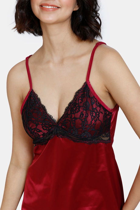 Zivame Satin Babydoll With Thong - Beet Red — image 5
